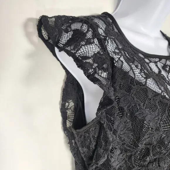 NWT WHBM Lace Blouse Black Size 2 Sheer Feminine Romantic Top - Picture 2 of 14